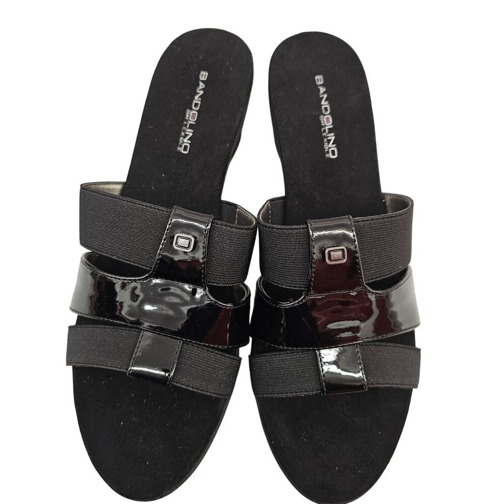 Bandolino B-Flexible Women's Black Wedge Sandals Size 9.5M Synthetic Upper & Sol